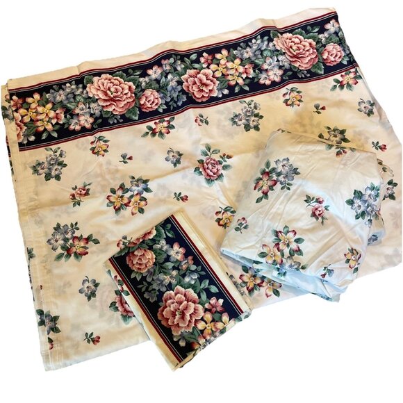 Vintage WestPoint Stevens Floral Twin Sheet Set Flat Fitted & Case Blue Cottage - Picture 1 of 4